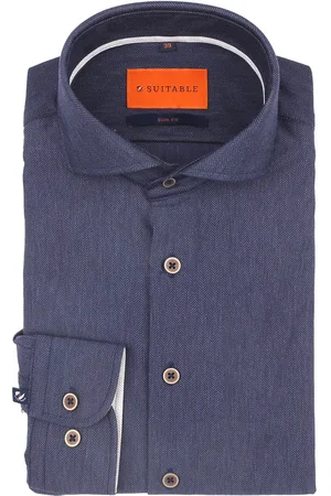 Suitable Herringbone Hemd Navy Dunkelblau Größe 38