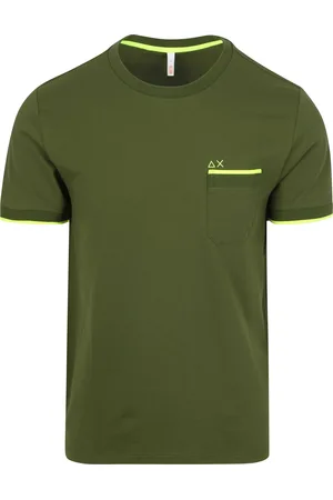 sun68 Piqué T-Shirt Fluo Stripe Army Dunkelgrün Größe M