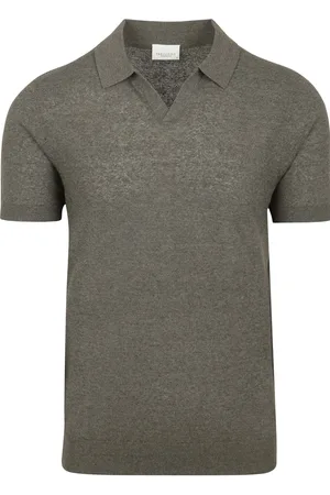 Profuomo Poloshirt Linen Blend Olivgrün Dunkelgrün Größe S