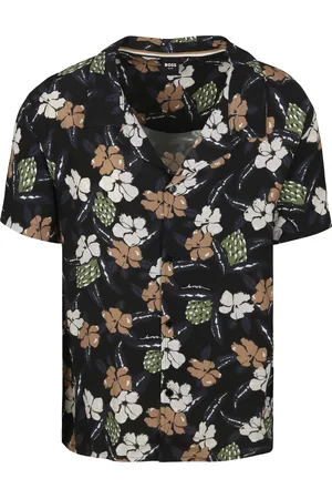 HUGO BOSS Strandhemd Blume Schwarz Größe M