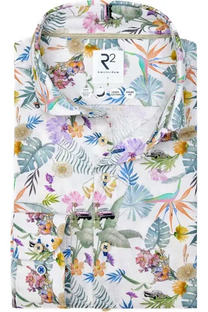 R2 Amsterdam R2 Linnenblend Overhemd Flower Print Weiß Größe M