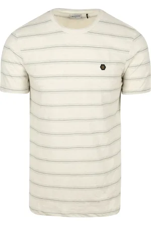 No Excess No-Excess T-Shirt Crewneck Jacquard Stripes Ecru Weiß Größe M