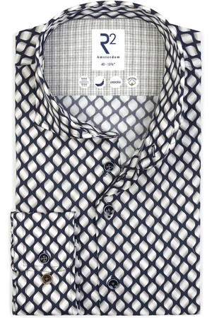 R2 Amsterdam R2 Hemd Lyocell Druck Navy Dunkelblau Größe 38