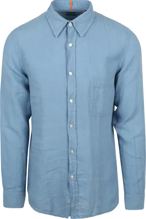 HUGO BOSS Relegant Hemd Leinen Blau Größe M
