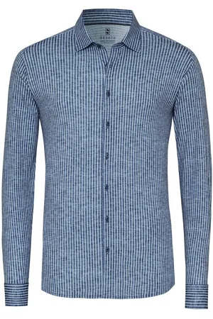 DESOTO Shirt Kent Linen Optics Stripes Navy Größe S