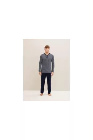 TOM TAILOR Herren Pyjama-Set aus Baumwolle, blau, Gestreift, Gr. 48/S, baumwolle