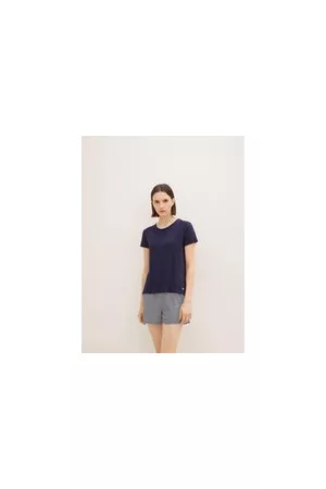 TOM TAILOR Damen Pyjama-Set mit Streifenmuster, blau, Gestreift, Gr. 36, viskose