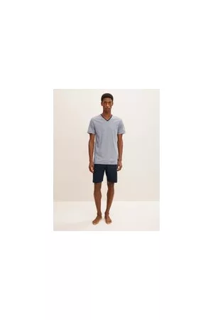TOM TAILOR Herren Pyjama-Set aus Baumwolle, blau, Gestreift, Gr. 48/S, baumwolle