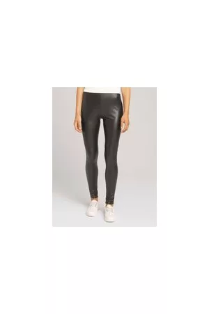 TOM TAILOR Damen Leggings in Lederoptik, schwarz, Uni, Gr. S, polyester