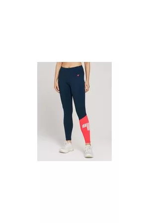 TOM TAILOR Damen Leggings mit Tasche, blau, Logo Print, Gr. XS