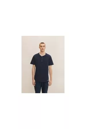 TOM TAILOR Herren Pyjama-Shirt aus Baumwolle, blau, Uni, Gr. 48/S, baumwolle
