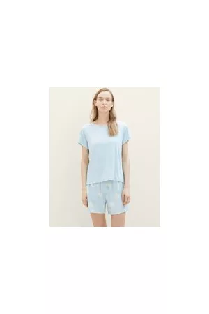 TOM TAILOR Damen Pyjama-Set mit Print, blau, Gemustert, Gr. S/36, viskose