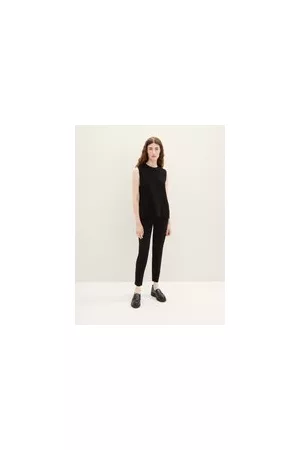 TOM TAILOR Damen Lässige Stoffhose, schwarz, Uni, Gr. 34/32, viskose