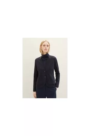 TOM TAILOR Damen Slim Fit Blazer mit Ottoman-Struktur, blau, Uni, Gr. XS, baumwolle