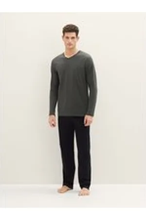 TOM TAILOR Herren Pyjama-Set aus Baumwolle, grün, Uni, Gr. 48, baumwolle
