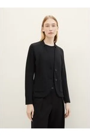 TOM TAILOR Damen Slim Fit Blazer mit Ottoman-Struktur, schwarz, Uni, Gr. L, baumwolle