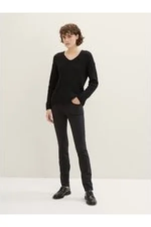 TOM TAILOR Damen TTALEXA Slim Jeans, schwarz, Uni, Gr. 44/32, baumwolle