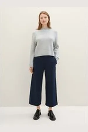 TOM TAILOR Damen High Waist Culotte Hose, blau, Uni, Gr. XL, polyester