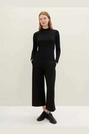 TOM TAILOR Damen High Waist Culotte Hose, schwarz, Uni, Gr. XL, polyester