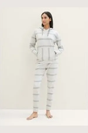 TOM TAILOR Damen Loungewear Sweat-Hose mit Streifenmuster, grau, Gestreift, Gr. S/36, baumwolle