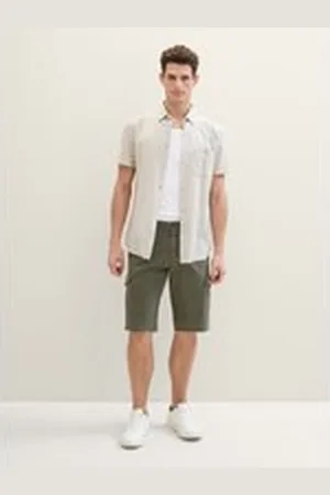 TOM TAILOR Herren Regular Cargoshorts, grün, Uni, Gr. 33, baumwolle