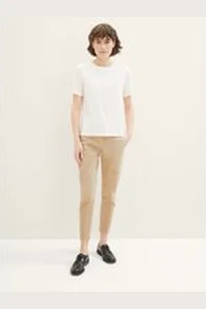 TOM TAILOR Damen Slim Fit Cargo Hose, beige, Uni, Gr. 44/28, baumwolle