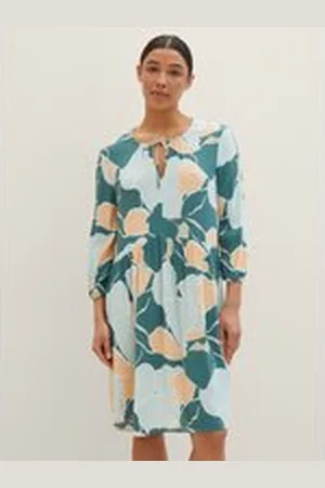 TOM TAILOR Damen Kleid mit LENZING™ ECOVERO™, grün, Gemustert, Gr. 34, viskose