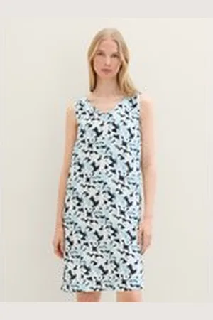 TOM TAILOR Damen Ärmelloses Kleid mit LENZING™ ECOVERO™, blau, Geblümt, Gr. 36, viskose
