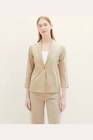 TOM TAILOR Damen Basic Blazer, braun, Uni, Gr. S, baumwolle