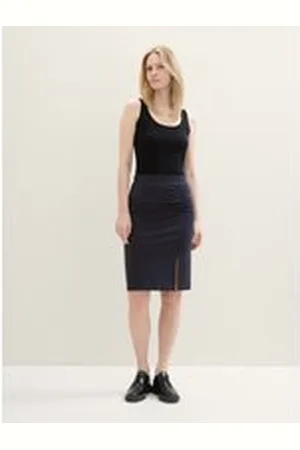 TOM TAILOR Damen Rock mit Raffung, blau, Uni, Gr. 38, baumwolle