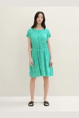 TOM TAILOR Damen Kleid mit Livaeco, grün, Print, Gr. XS, viskose