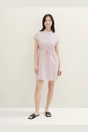 TOM TAILOR Damen Gestreiftes Minikleid, rosa, Gestreift, Gr. XL, baumwolle
