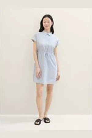 TOM TAILOR Damen Gestreiftes Minikleid, blau, Gestreift, Gr. XL, baumwolle