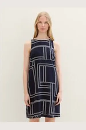 TOM TAILOR Damen Kleid mit Allover-Print, blau, Gemustert, Gr. 36, viskose
