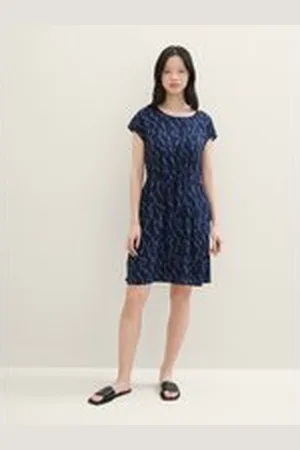 TOM TAILOR Damen Kleid mit Livaeco, blau, Print, Gr. L, viskose