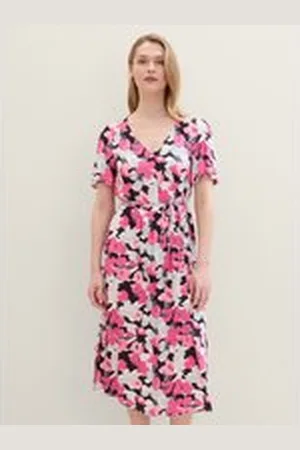 TOM TAILOR Damen Kleid mit Print, rosa, Gemustert, Gr. 38, viskose