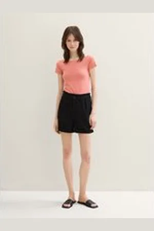 TOM TAILOR Damen Relaxed Jeans Shorts, schwarz, Uni, Gr. XS, baumwolle