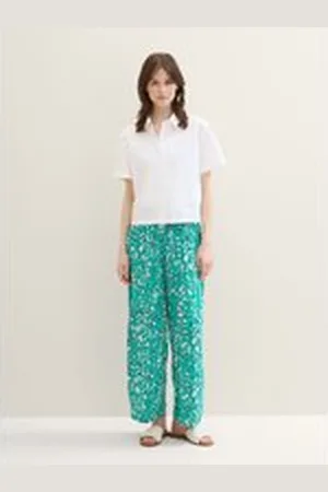TOM TAILOR Damen Fließende Culotte mit Print, grün, Gemustert, Gr. S, viskose