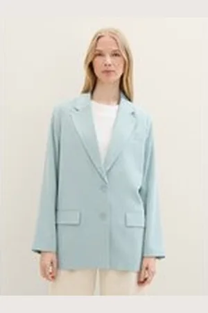 TOM TAILOR Damen Loose Fit Blazer, blau, Uni, Gr. 36, viskose