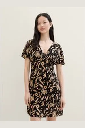 TOM TAILOR Damen Mini Skater Kleid, schwarz, Gemustert, Gr. XS, viskose