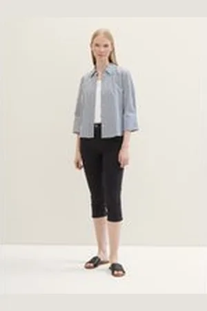 TOM TAILOR Damen TTKATE Capri Jeans mit Bio-Baumwolle, schwarz, Uni, Gr. 26, baumwolle