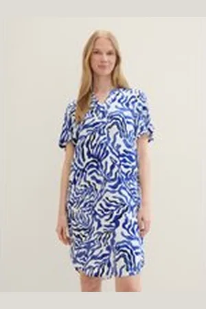TOM TAILOR Damen Gemustertes Kleid aus Viskose, weiß, Gemustert, Gr. 36, viskose