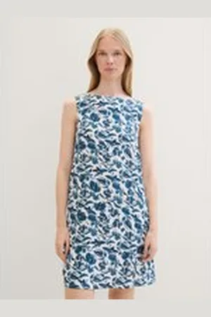 TOM TAILOR Damen Ärmelloses Kleid mit LENZING™ ECOVERO™, blau, Gemustert, Gr. 42, viskose