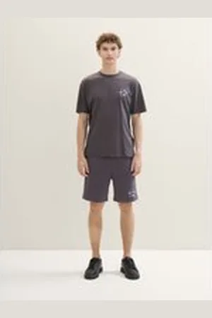TOM TAILOR Herren Relaxed Sweat Shorts, schwarz, Print, Gr. S, baumwolle