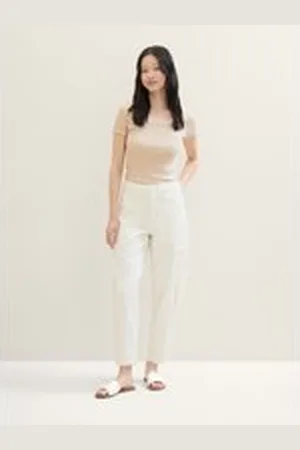 TOM TAILOR Damen Barrel Mom Cargo Hose, weiß, Uni, Gr. M, baumwolle