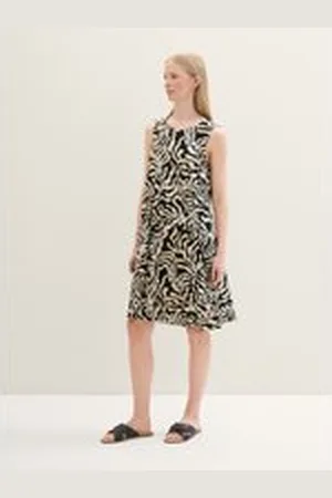 TOM TAILOR Damen Jerseykleid mit Rückendetail, schwarz, Gemustert, Gr. 36, viskose