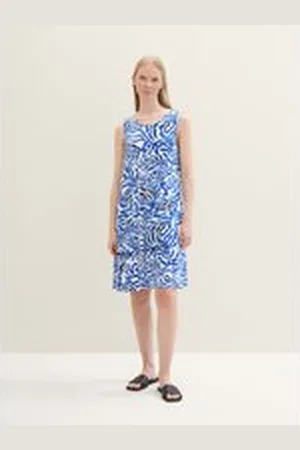 TOM TAILOR Damen Jerseykleid mit Rückendetail, weiß, Gemustert, Gr. 36, viskose
