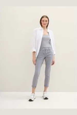 TOM TAILOR Damen Tapered Relaxed Hose, grau, Uni, Gr. 46/28, baumwolle