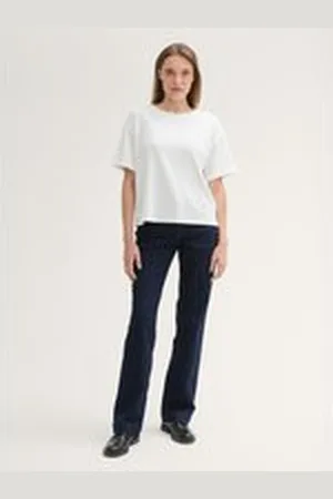 TOM TAILOR Damen TTALEXA Straight Jeans mit Ziernaht, blau, Uni, Gr. 27/30, biobaumwolle