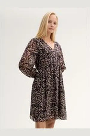 TOM TAILOR Damen Gemustertes Chiffon-Kleid, braun, Gemustert, Gr. 38, polyester_recycelt